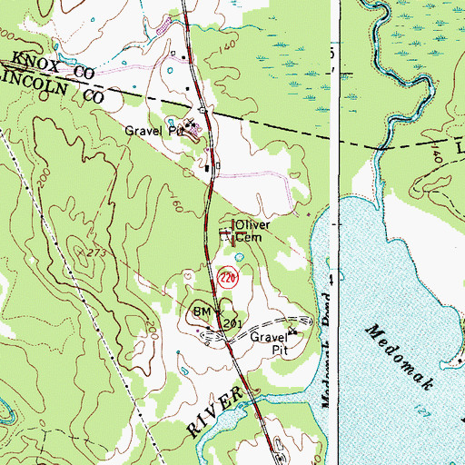 Topographic Map of Oliver Cemetery, ME