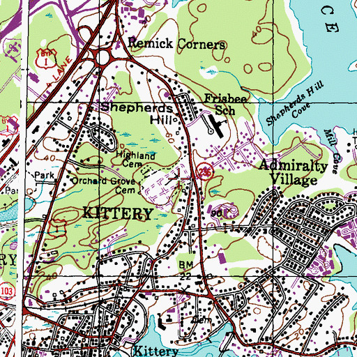Topographic Map of Orchard Grove Cemetery, ME