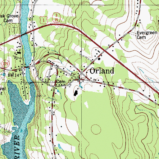 Topographic Map of Orland, ME
