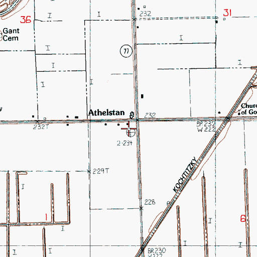 Topographic Map of Athelstan, AR