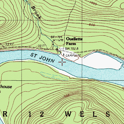 Topographic Map of Ouellette Brook, ME