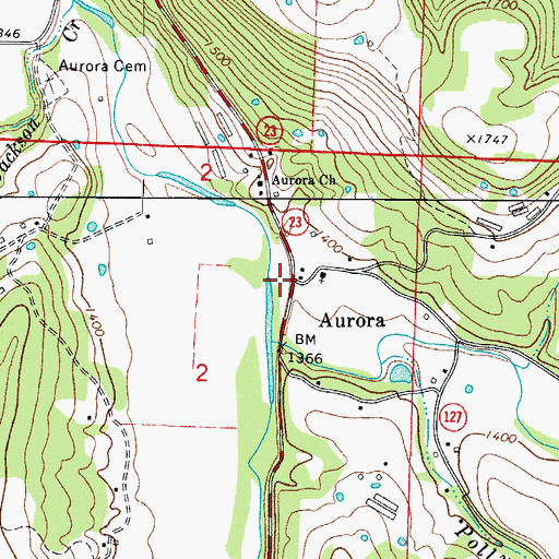 Topographic Map of Aurora, AR