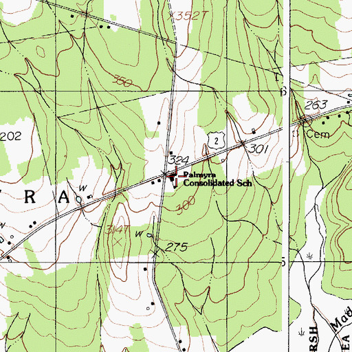 Topographic Map of Palmyra Consolidated School (historical), ME