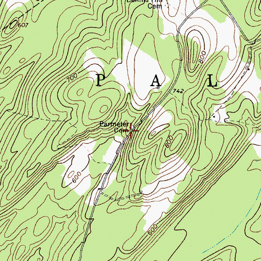Topographic Map of Parmeter Cemetery, ME