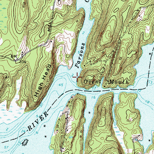 Topographic Map of Parsons Creek, ME