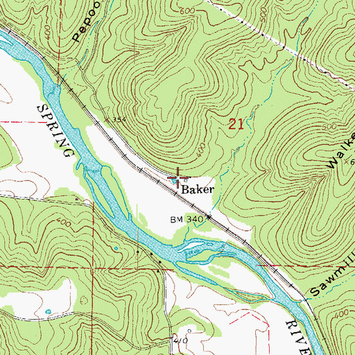 Topographic Map of Baker, AR