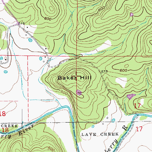 Topographic Map of Baker Hill, AR