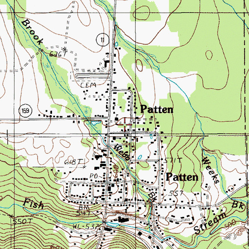 Topographic Map of Patten Academy, ME