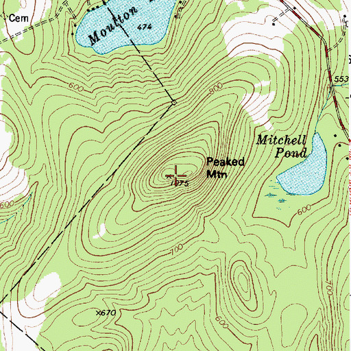 Topographic Map of Peaked Mountain, ME