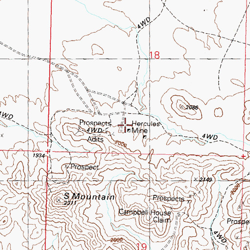 Topographic Map of Hercules Mine, AZ