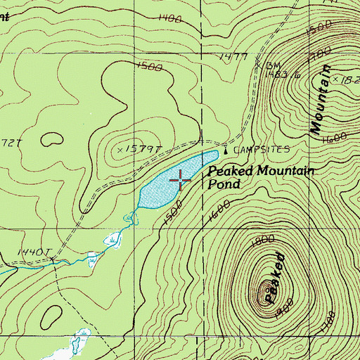 Topographic Map of Peaked Mountain Pond, ME