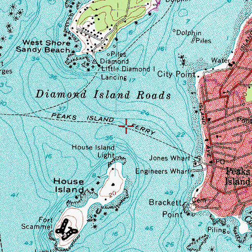 Topographic Map of Peaks Island Ferry, ME