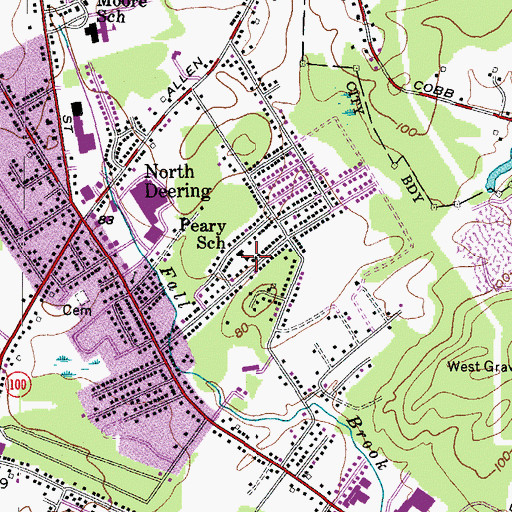 Topographic Map of Peary School, ME