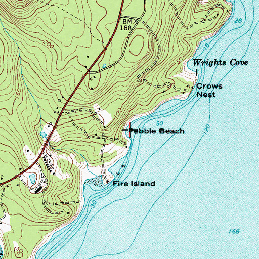Topographic Map of Pebble Beach, ME