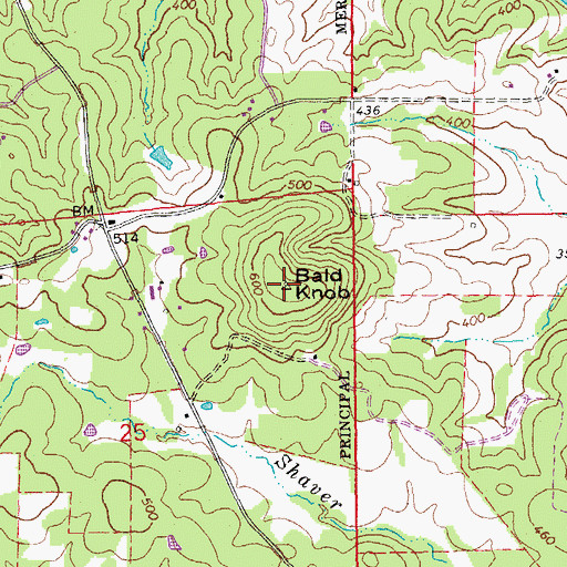 Topographic Map of Bald Knob, AR