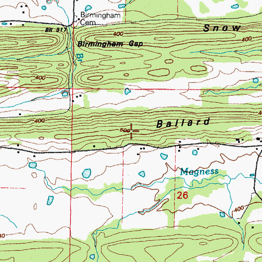 Topographic Map of Ballard Hill, AR