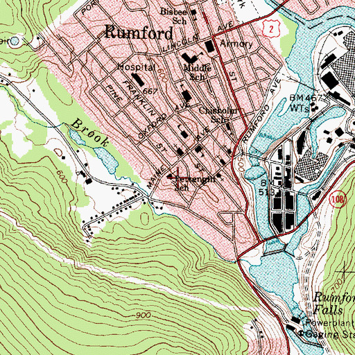 Topographic Map of Pettengill School, ME