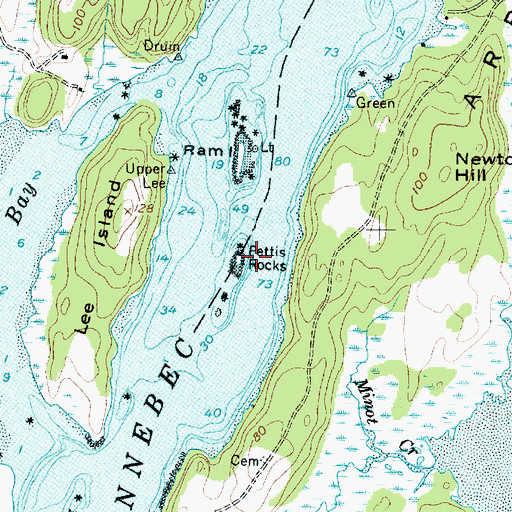 Topographic Map of Pettis Rocks, ME
