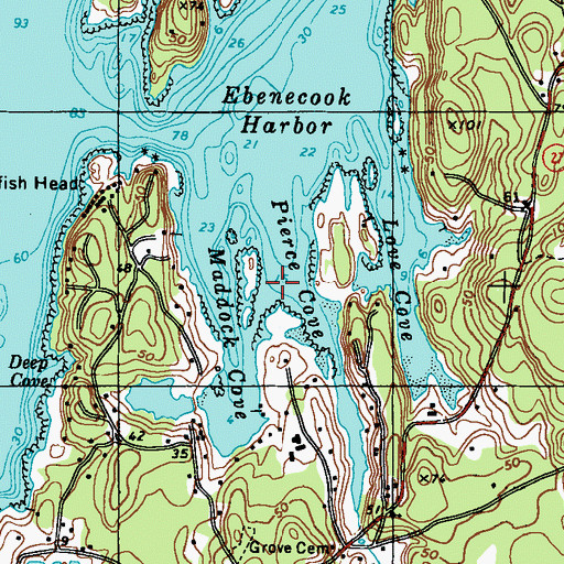 Topographic Map of Pierce Cove, ME