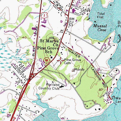 Topographic Map of Pine Grove Cemetery, ME