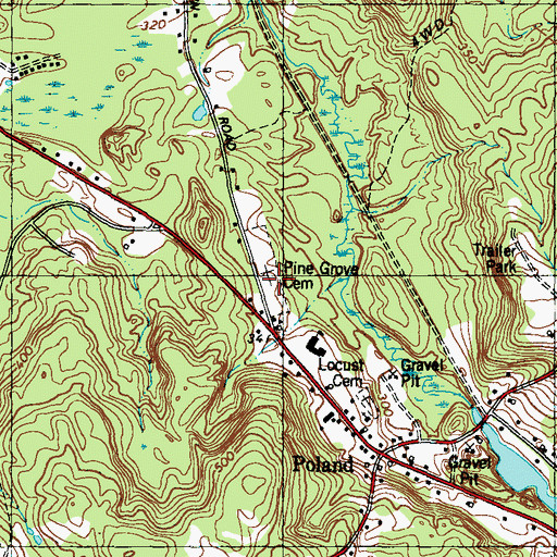 Topographic Map of Pine Grove Cemetery, ME