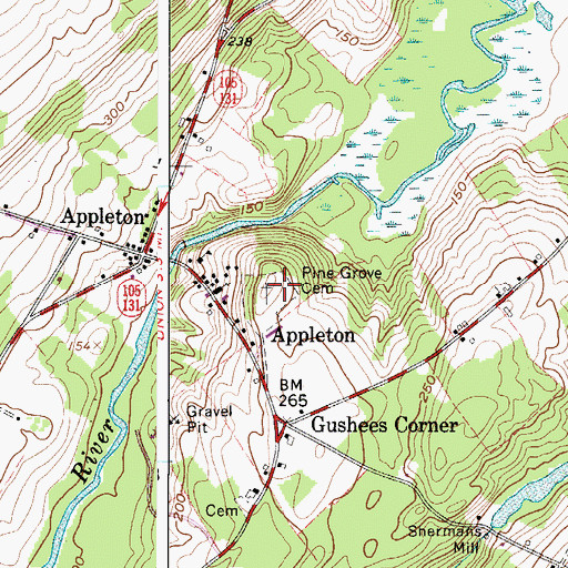 Topographic Map of Pine Grove Cemetery, ME