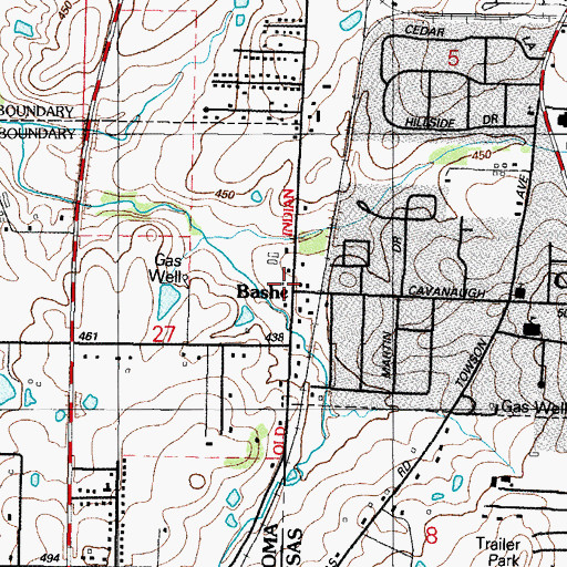 Topographic Map of Bashe, AR