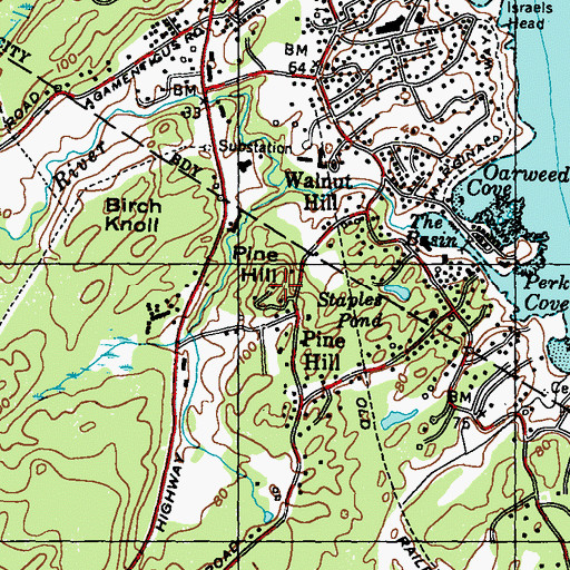 Topographic Map of Pine Hill, ME