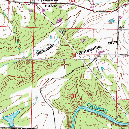 Topographic Map of Batesville Mountain, AR