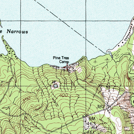 Topographic Map of Pine Tree Camp, ME