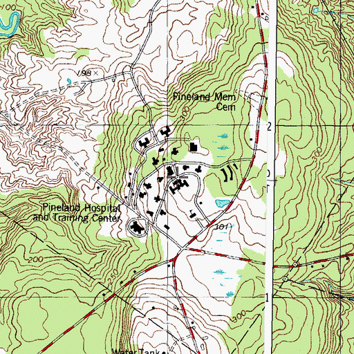 Topographic Map of Pineland Hospital and Training Center, ME