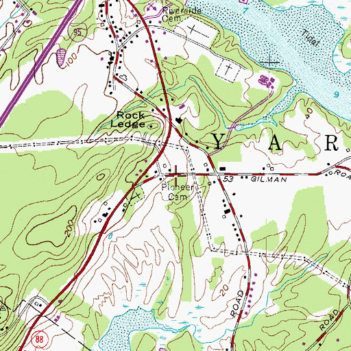 Topographic Map of Pioneer Cemetery, ME