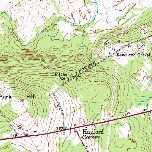 Topographic Map of Pitcher Cemetery, ME