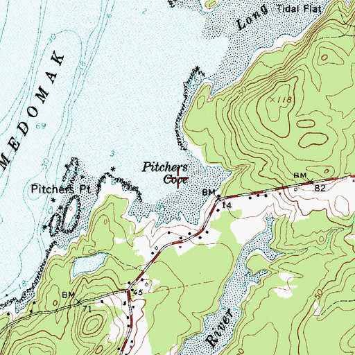 Topographic Map of Pitchers Cove, ME