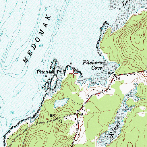 Topographic Map of Pitchers Point, ME