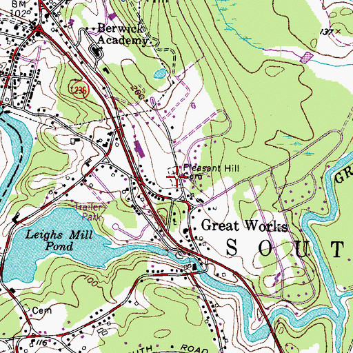 Topographic Map of Pleasant Hill Cemetery, ME