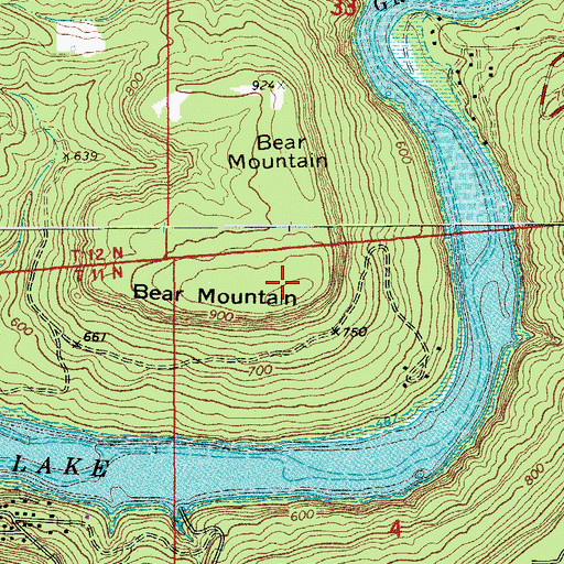 Topographic Map of Bear Mountain, AR