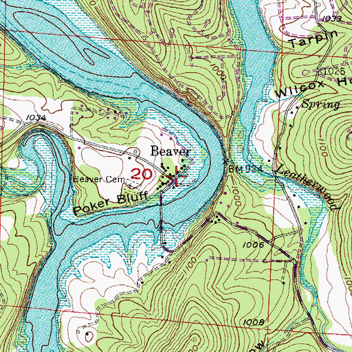Topographic Map of Beaver, AR