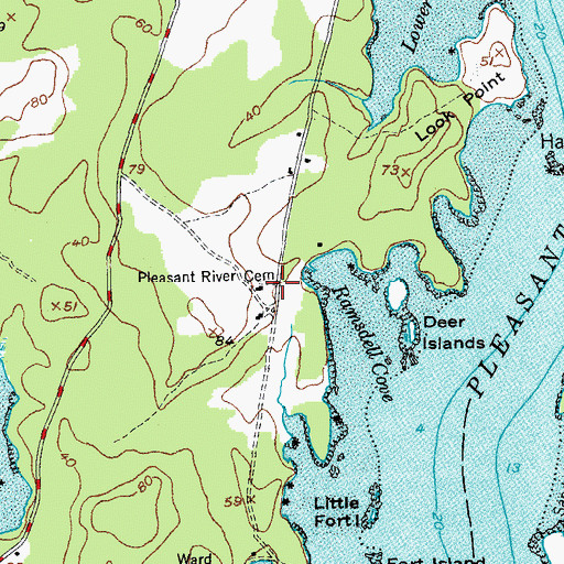 Topographic Map of Pleasant River Cemetery, ME