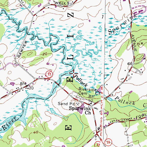 Topographic Map of Pollack Creek, ME