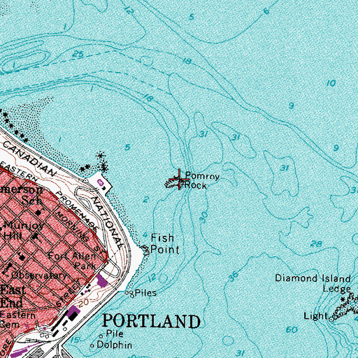 Topographic Map of Pomroy Rock, ME