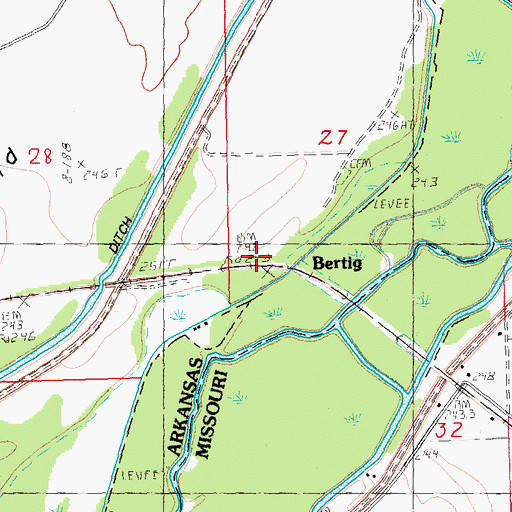 Topographic Map of Bertig, AR