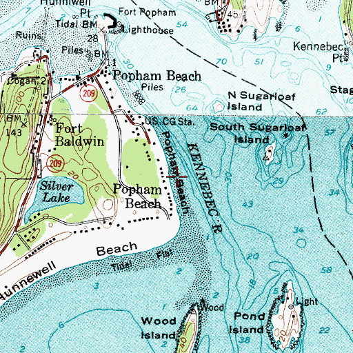 Topographic Map of Popham Beach, ME
