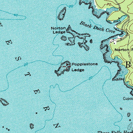 Topographic Map of Popplestone Ledge, ME