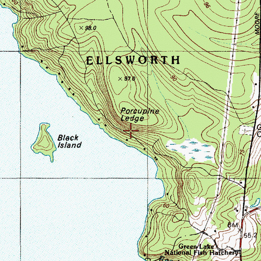 Topographic Map of Porcupine Ledge, ME