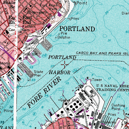 Topographic Map of Portland Harbor, ME