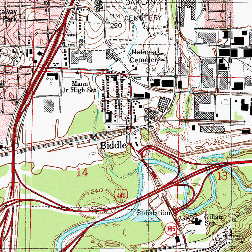 Topographic Map of Biddle, AR