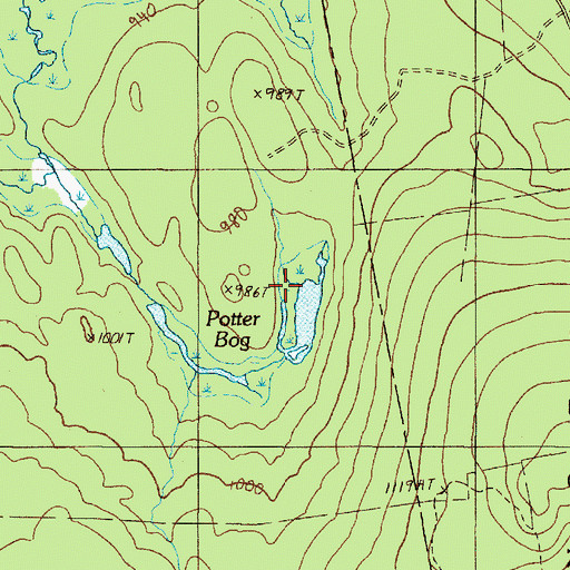 Topographic Map of Potter Bog, ME