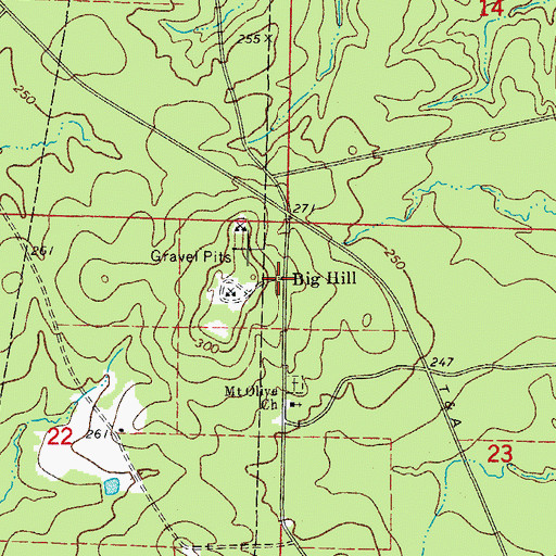Topographic Map of Big Hill, AR