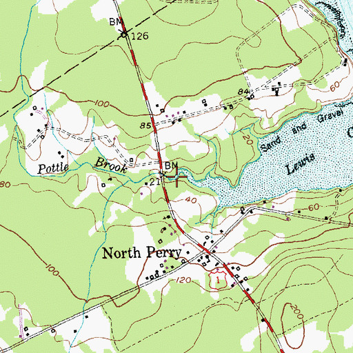 Topographic Map of Pottle Brook, ME